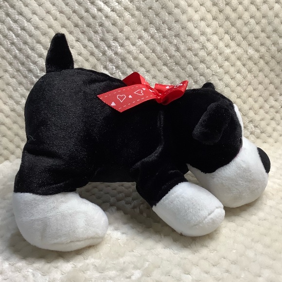 Loblaws Black and White Plush Puppy Dog with Red Heart Ribbon Stuffed Animal Toy - Picture 3 of 14